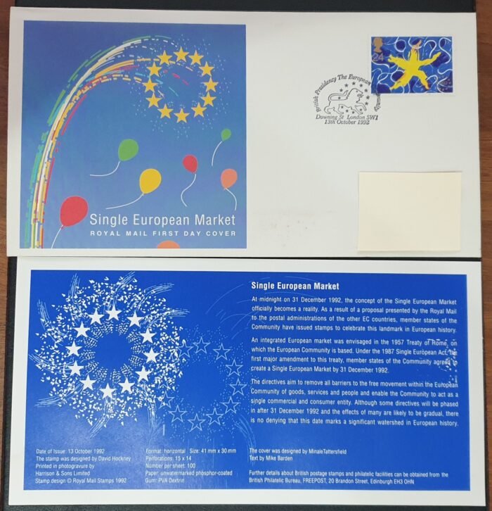 Great Britain 1992 First Day Cover “Single European Market” 13-10-1992 LONDON Downing Street SW1