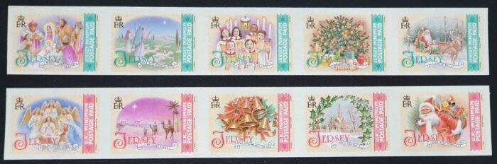 Jersey 2007 Christmas Carols Set 10 SG 1339-48 2x Self-Adhesive Strips 5 MNH