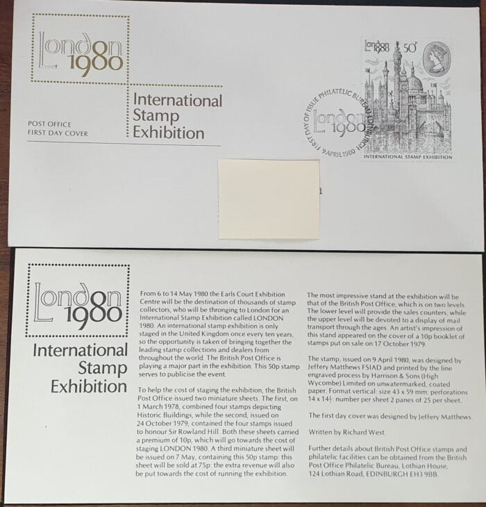 Great Britain 1980 First Day Cover “International Stamp Exhibition London '80”  9.4.1980 Edinburgh