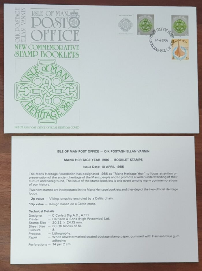 Isle of Man 1986 Official First Day Cover "HERITAGE '86" 10-4-1986 Douglas