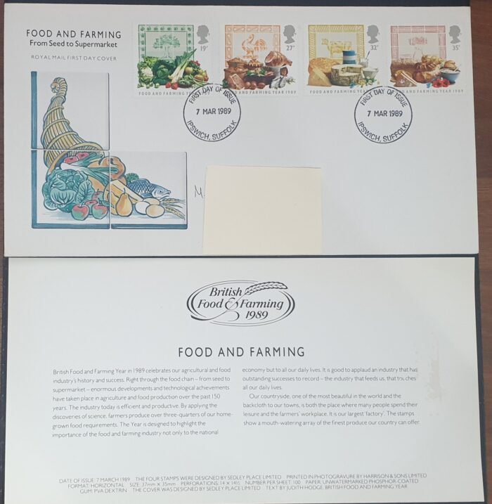 Great Britain 1989 First Day Cover “Food and Farming” 7-3-1989 IPSWICH