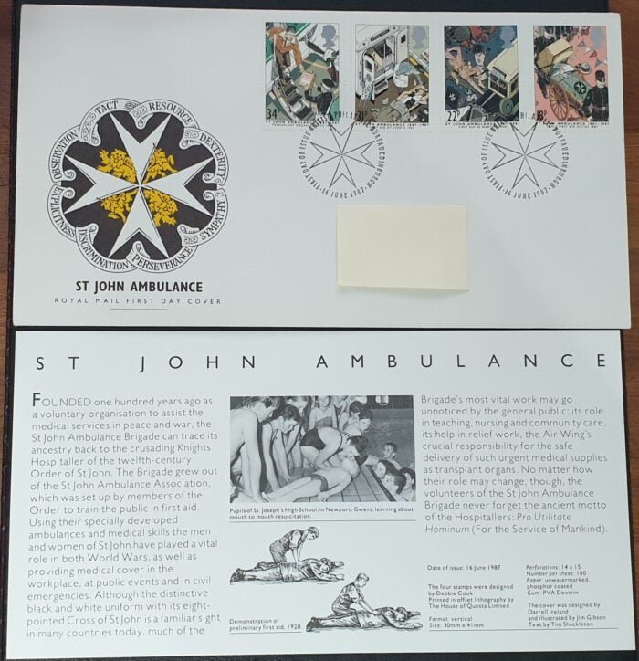 Great Britain 1987 First Day Cover “ST JOHN AMBULANCE” 16-6-1987 Edinburgh
