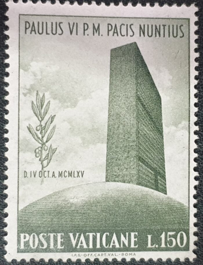 Vatican 1965 SG462 150l. green “Pope Paul’s Visit U.N. New York” MNH Single Stamp