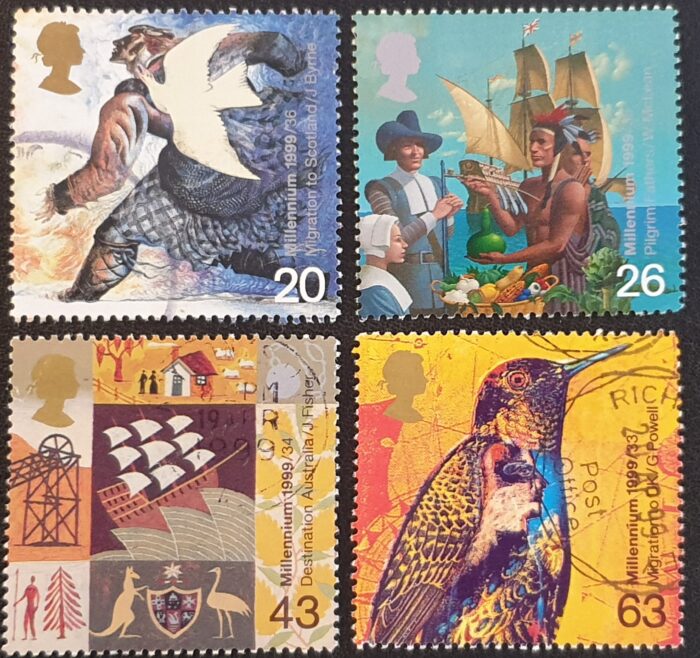 Great Britain Queen Elizabeth II 1999 ”Millennium Series. The Settlers ‘Tale” SG2085/87 Set of 4 used stamps
