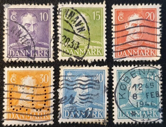 Denmark 1942 "King Christian X" Set of 6 used stamps