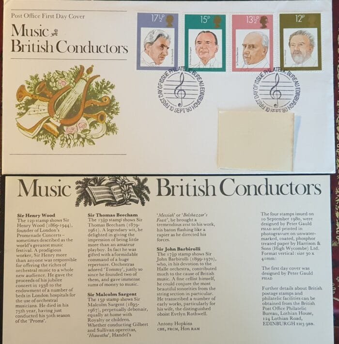 Great Britain 1980 First Day Cover “Music British Conductors” 10.9.1980 Edinburgh