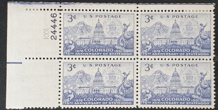 United States 1951 "75th Anniversary of Colorado" SG1001 Block of 4 24446 Mounted Mint