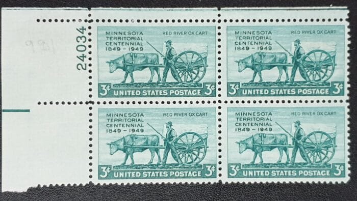 United States 1949 3s. green Block of 4 24034 Mounted Mint