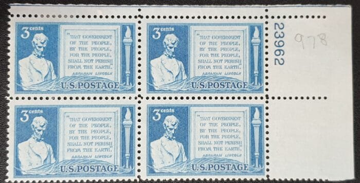 United States 1948 "Abraham Lincoln" Block of 4 23962 Mounted Mint