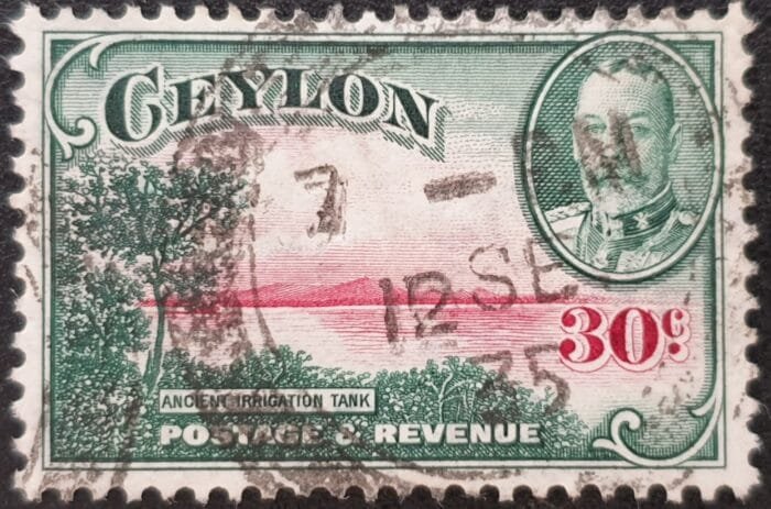 Ceylon 1935/6 "Ancient irrigation tank" SG376 30c.used single stamp