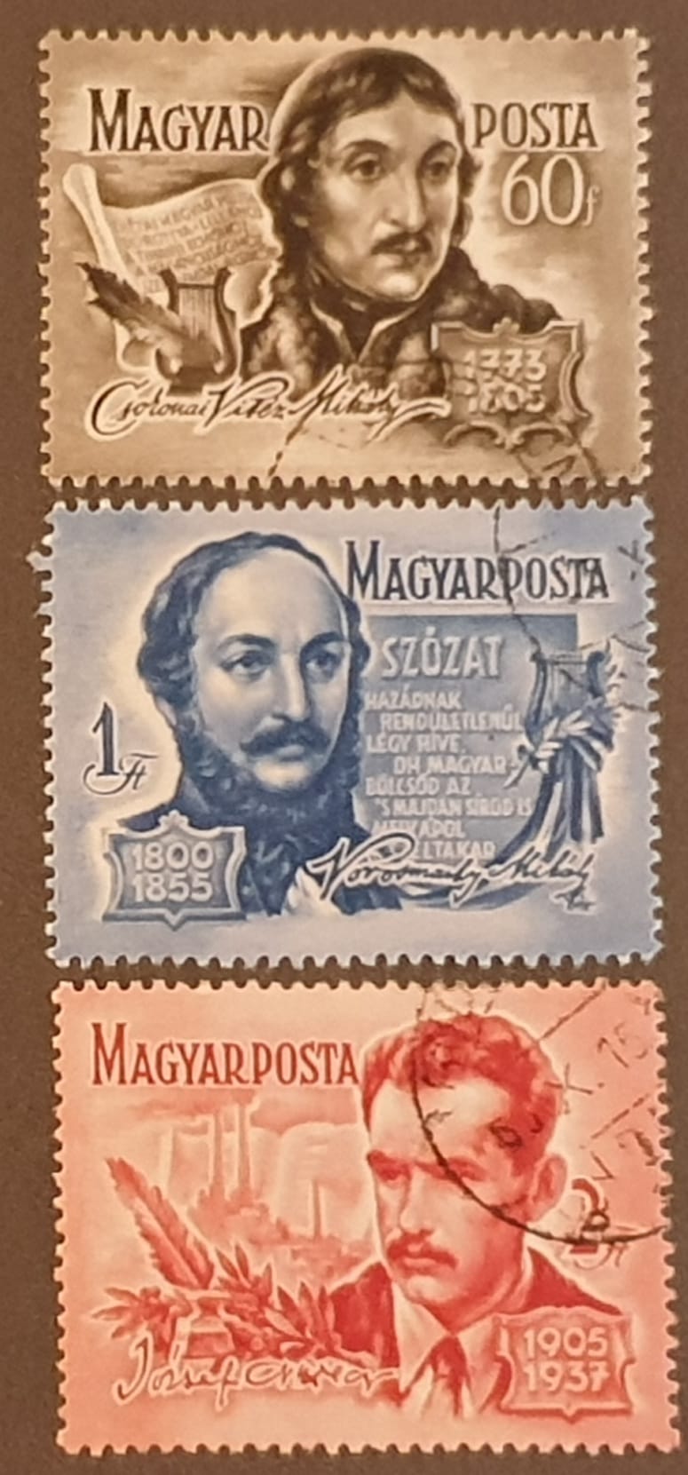 Hungary 1955 "Hungarian Poets" SG1436/6 Set of 3 used stamps