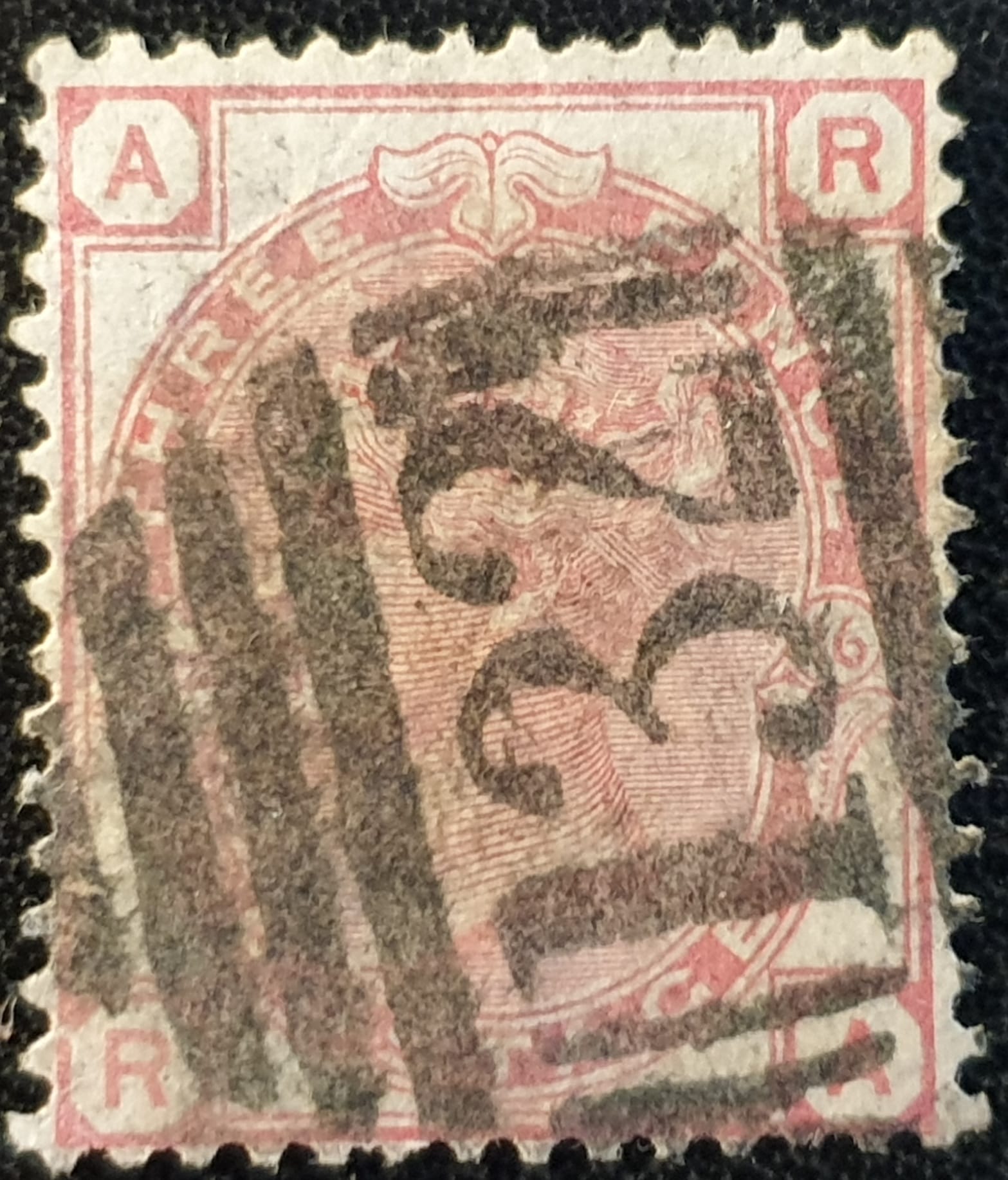 Great Britain Queen Victoria 1873 SG 143 3d. rose , Plate 16, Letters R-A, used stamp