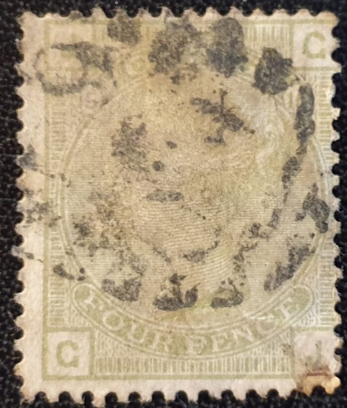 Great Britain Queen Victoria 1877 SG153 4d. sage-green Letters G-J Plate 15 used stamp