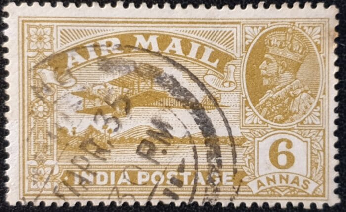 India 1929 "Air" SG223 6a. bistre used single stamp