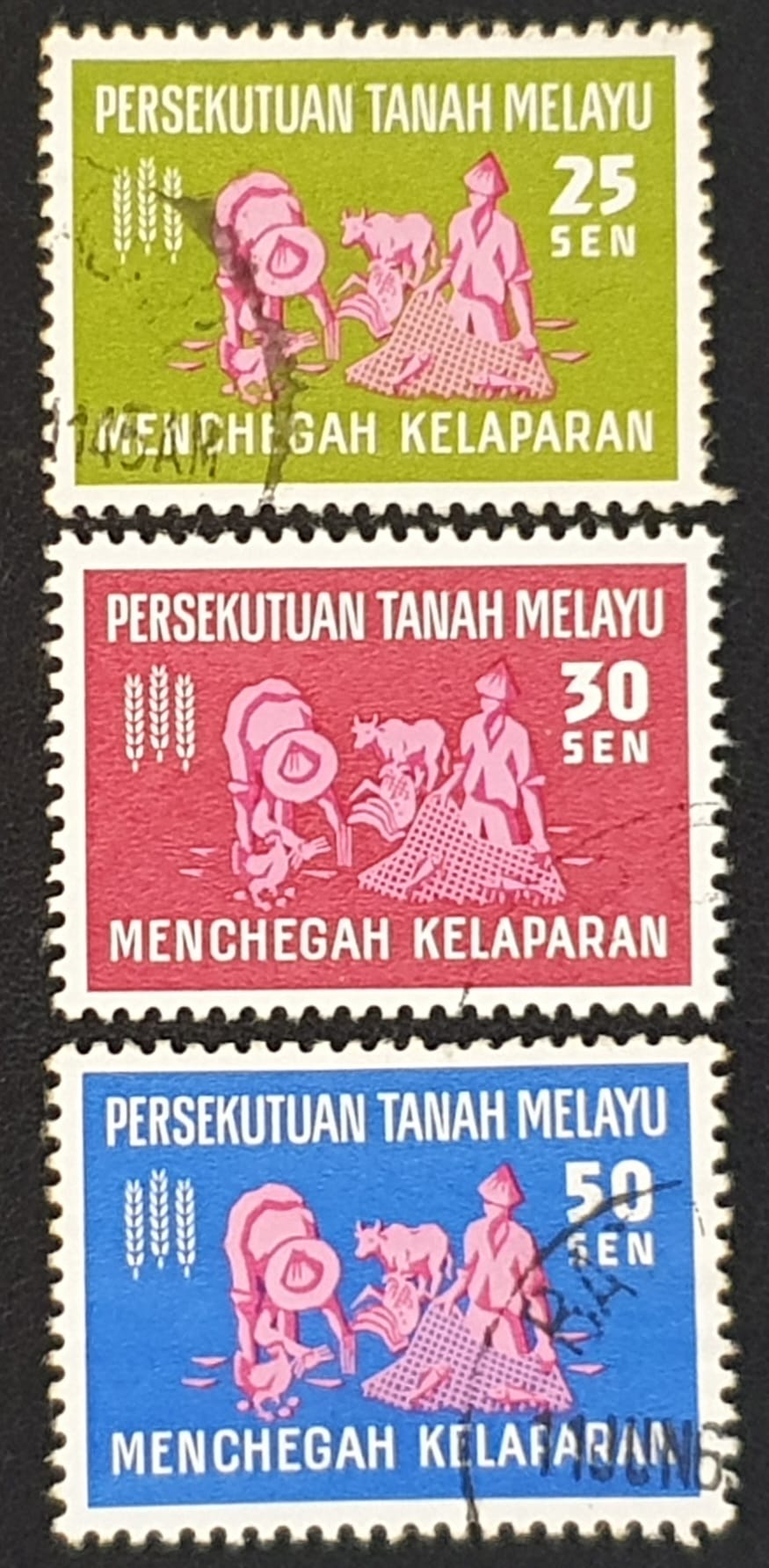 Malayan Federation 1963 'Freedom from Hunger' SG32-34 Set of 3 used stamps