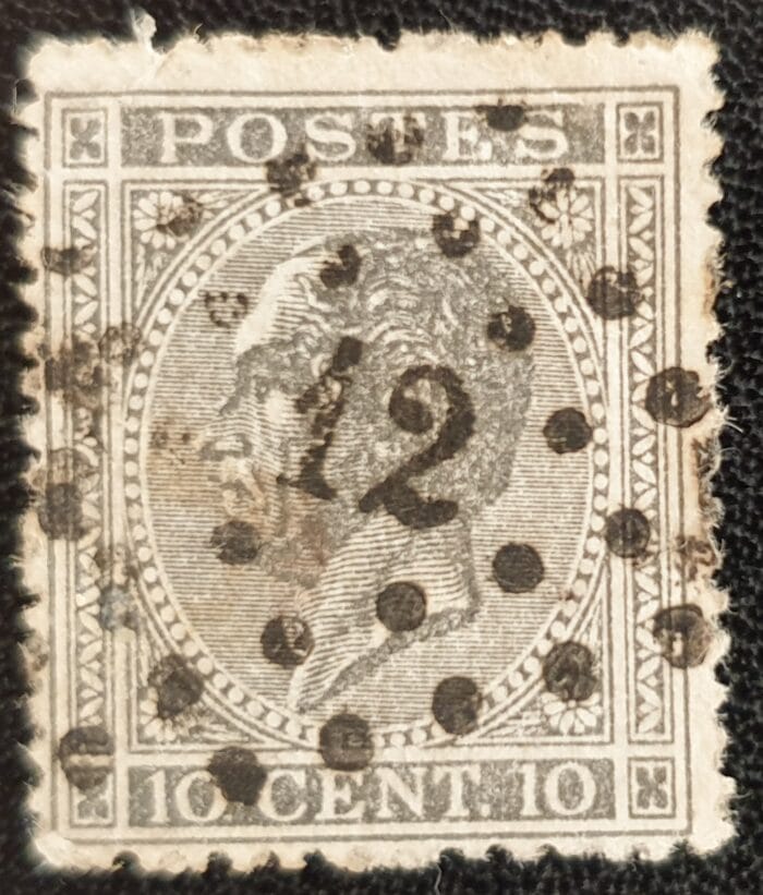 Belgium 1865 SG34 10c. grey used single stamp