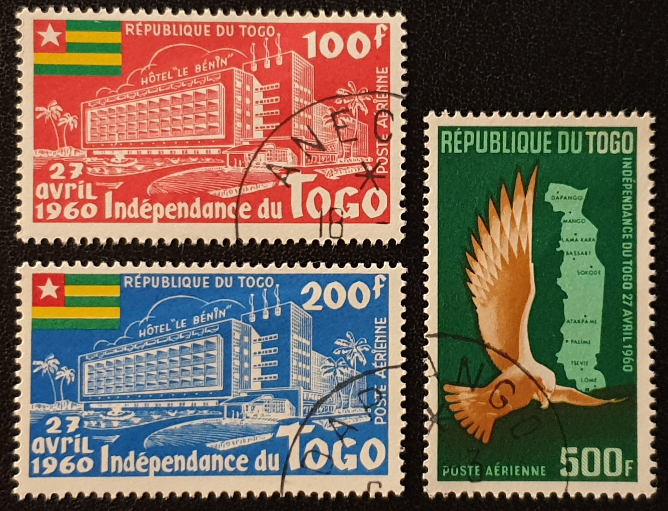 TOGO 1960 "Independence Commemoration. Air." SG259/61 Set of 3 used stamps