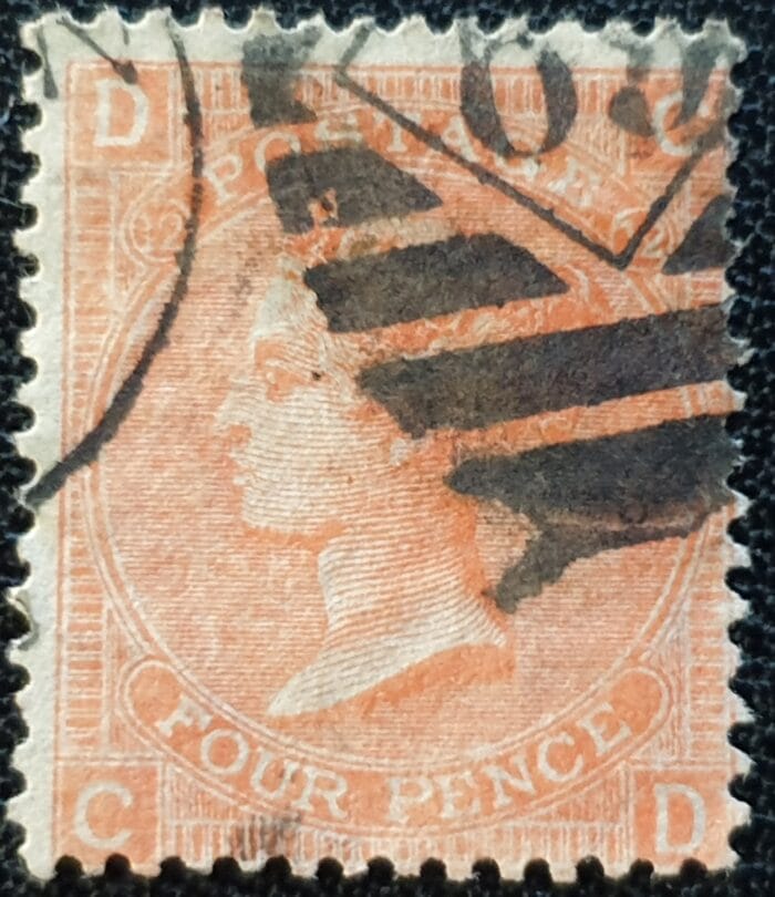 Great Britain Queen Victoria 1865 SG.94 4d. Vermilion ,Wmk. Large Garter Plate 12 Letters C-D used stamp