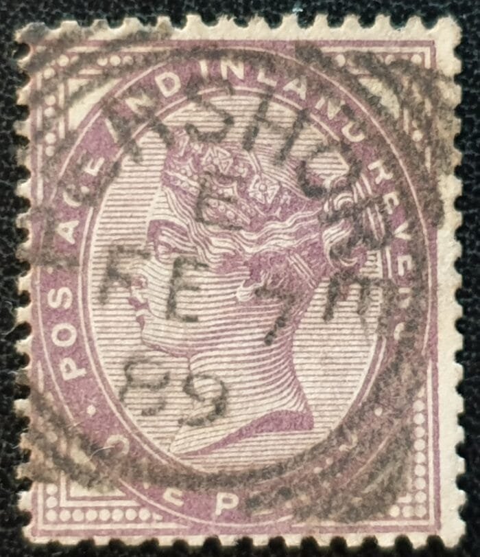 Great Britain Queen Victoria SG172 1d. lilac, 16 dots, Postmark PERSHORE used stamp