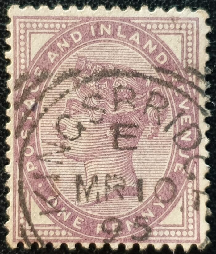Great Britain Queen Victoria SG172 1d. lilac, 16 dots, Postmark Kingsbridge used stamp