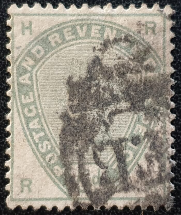 Great Britain Queen Victoria SG193 5d. dull green Letters R-H used stamp