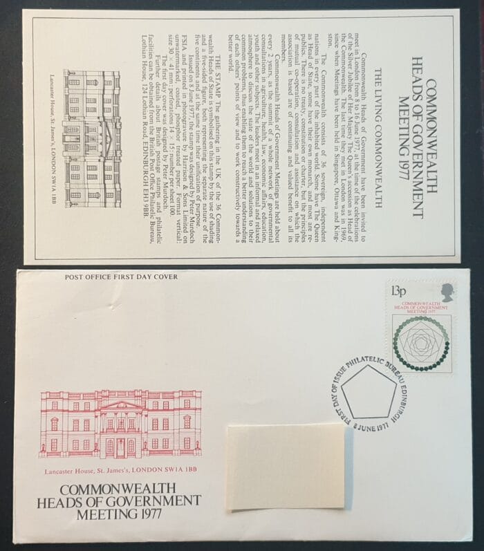 Great Britain First Day Cover 1977 "Commonwealth Heads of Government Meeting" 8 June1977 Edinburgh