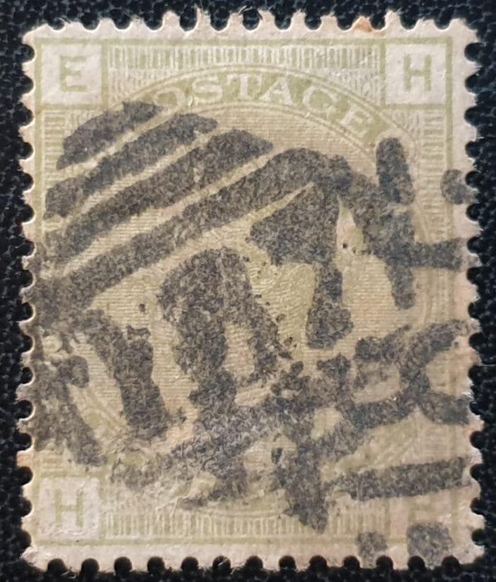 Great Britain Queen Victoria 1877 SG.153 4d. sage-green, Plate 16, Letters H-E used stamp