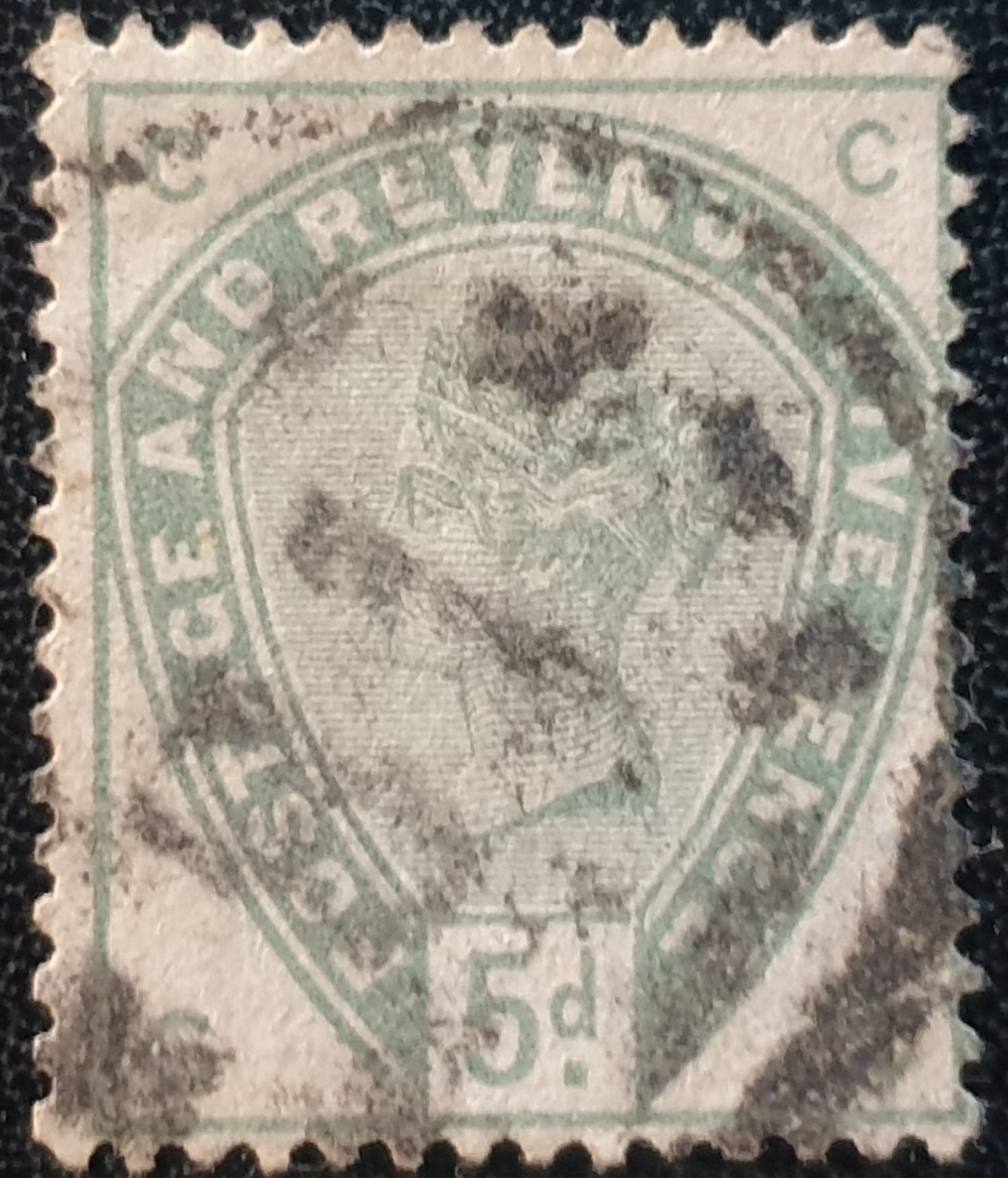 Great Britain Queen Victoria SG193 5d. dull green Letters C-C used stamp