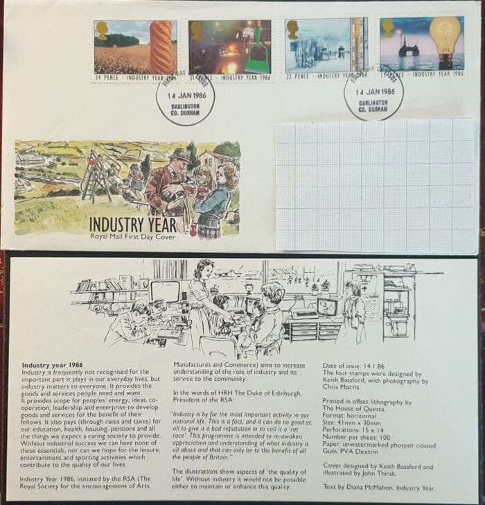 Great Britain 1986 First Day Cover "INDUSTRY YEAR" 14JAN1986 DURHAM