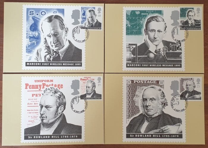 Great Britain Queen Elizabeth II 1995 "Pioneers of Communications" PHQ Cards Front FDI