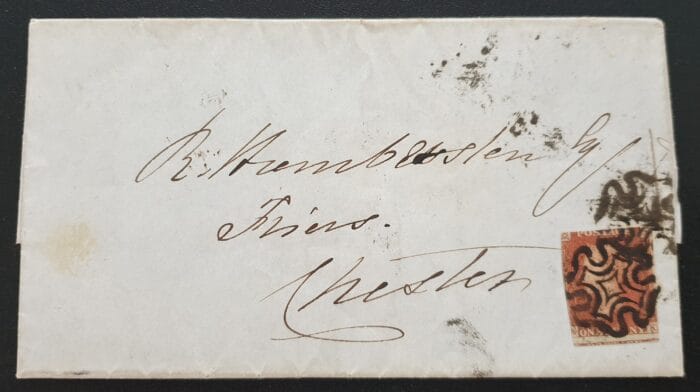 Great Britain Queen Victoria 6 Feb. 1843 SG8 1d. Penny Red on cover Black MX  Letters E-K London to Chester