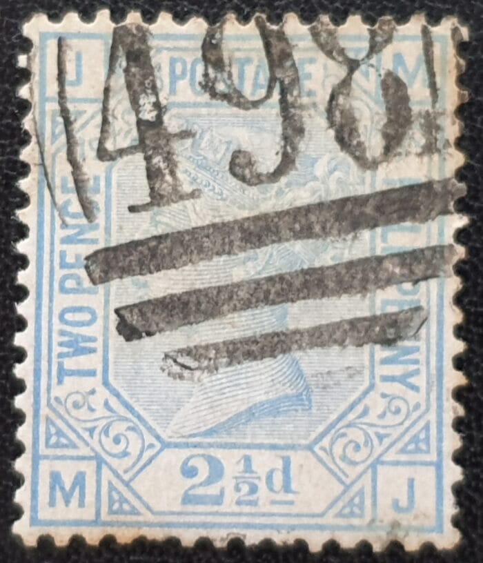 Great Britain Queen Victoria 1880 SG142 2½d. blue , Plate 19, Letters M-J used stamp