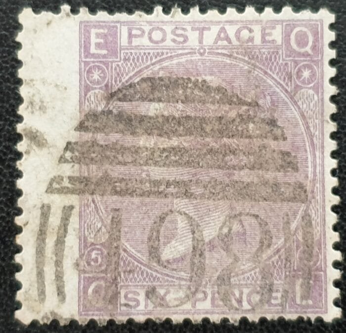 Great Britain Queen Victoria 1865 6d. lilac SG97 Plate 5 Letters Q-E Left Wing Margin used stamp