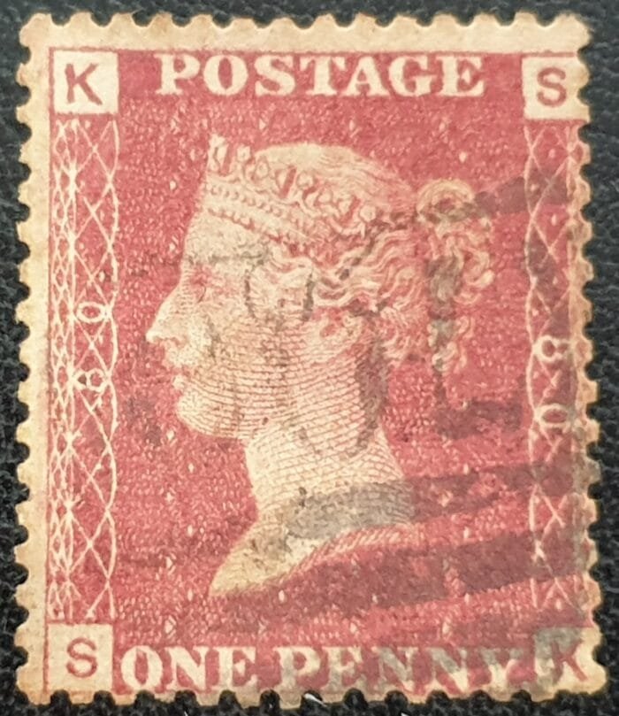 Great Britain Queen Victoria 1864 SG43 1d. rose-red Plate 80, Letters S-K ,used stamp