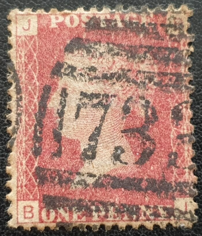 Great Britain Queen Victoria 1864 SG43 1d. rose-red Plate 147, Letters B-J ,used stamp