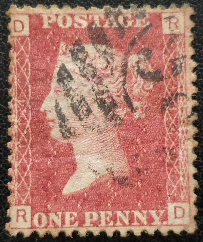 Great Britain Queen Victoria 1864 SG43 1d. rose-red Plate 114, Letters R-D ,used stamp