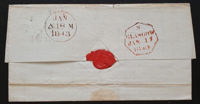 Great Britain Queen Victoria 1843 Entire from Glasgow to Edinburgh 1d. red Plate 22 C-E used - Image 3