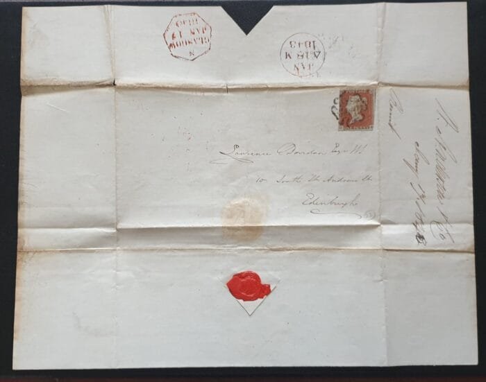 Great Britain Queen Victoria 1843 Entire from Glasgow to Edinburgh 1d. red Plate 22 C-E used - Image 4