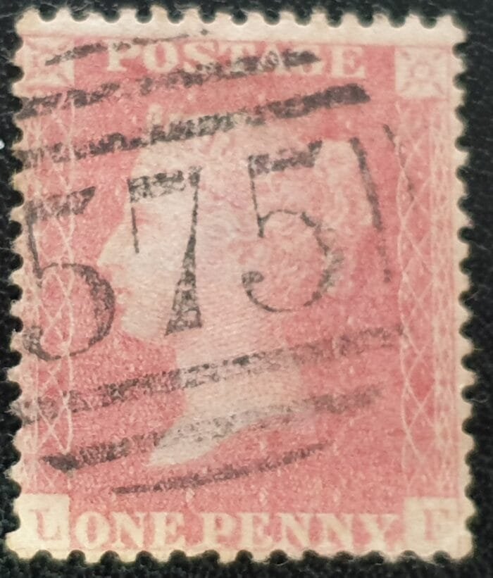 Great Britain Queen Victoria 1857 SG39 1d pale rose Letters L-F used stamp
