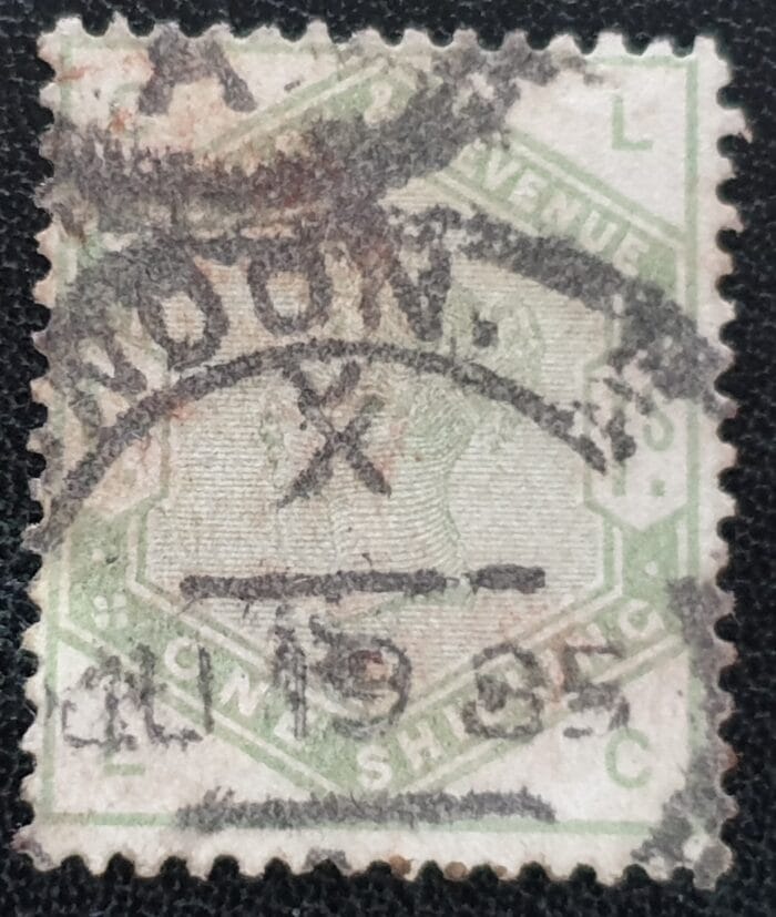 Great Britain Queen Victoria SG.196 1s. dull green Letters L-C used stamp