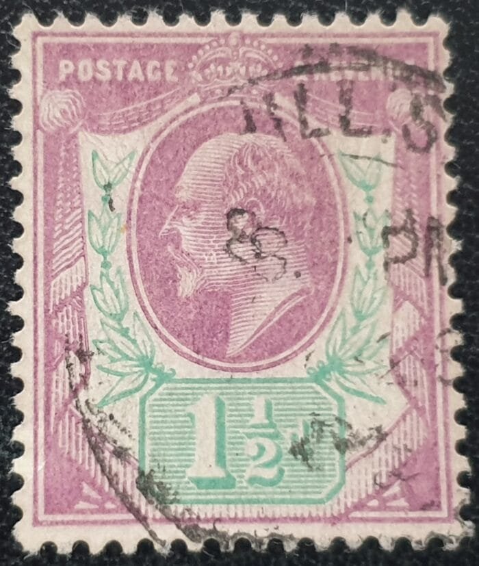 Great Britain King Edward VII 1902 SG223 1½d. deep slate purple & bluish green used single stamp