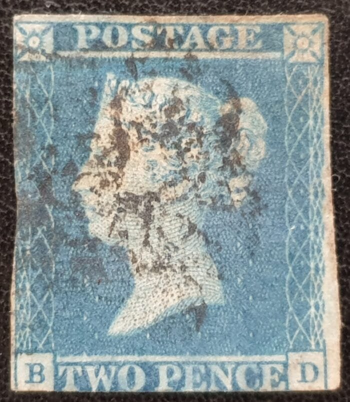 Great Britain Queen Victoria 1841 2d. blue ,SG 14, Letters B-D, Black Maltese Cross, Ivory Head used stamp