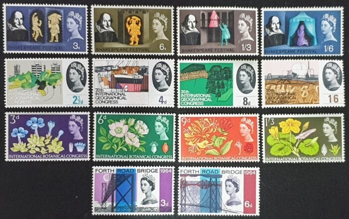 Great Britain Queen Elizabeth II 1964 Full Phosphor Year Set MNH