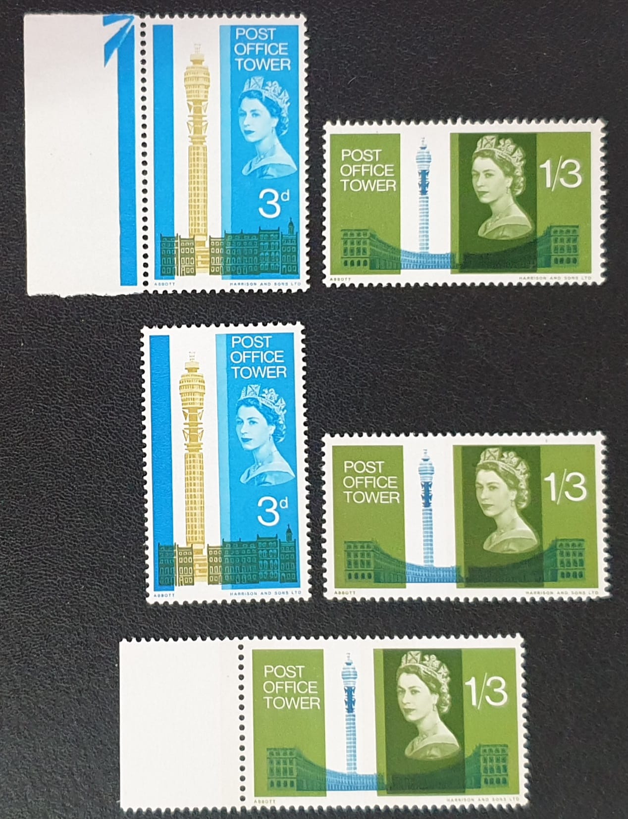Great Britain Queen Elizabeth II 1965 "Post Office Tower" Ordinary and Phosphor MNH