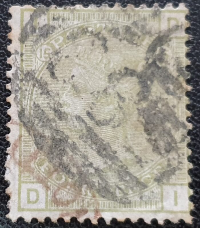 Great Britain Queen Victoria 1877 SG153 4d. sage-green Letters D-I Plate 15 used stamp