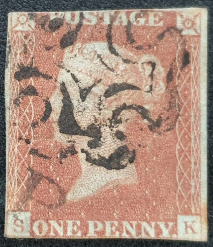 Great Britain Queen Victoria 1d. Red-Brown SG.8 ‘Black’ Maltese Cross S-K used stamp