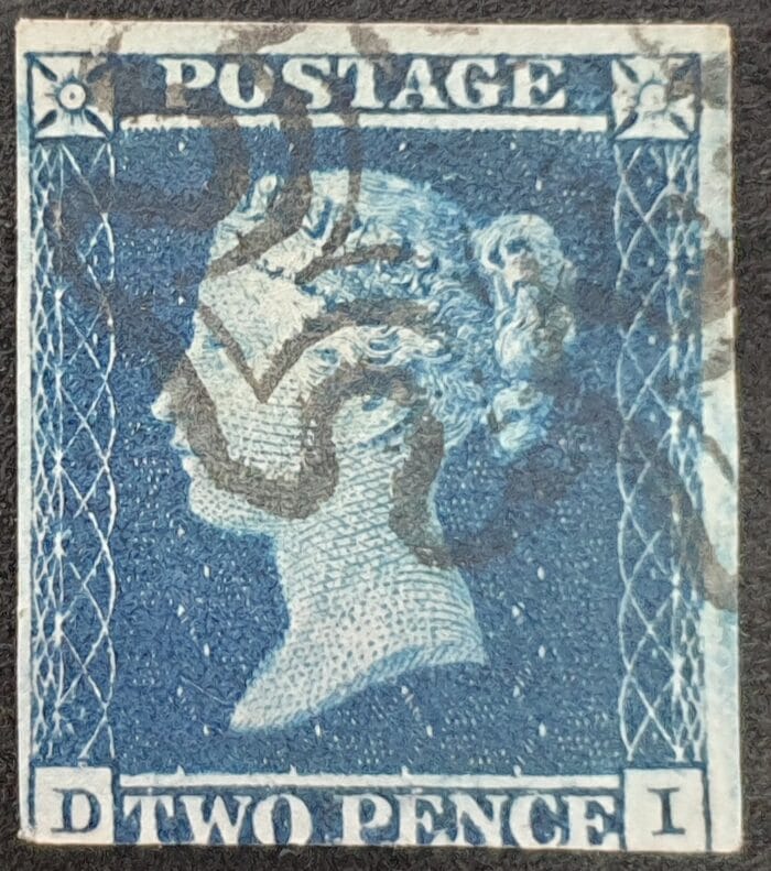 Great Britain Queen Victoria 2d. Blue SG14 Black Maltese Cross Letters D-I Used Stamp