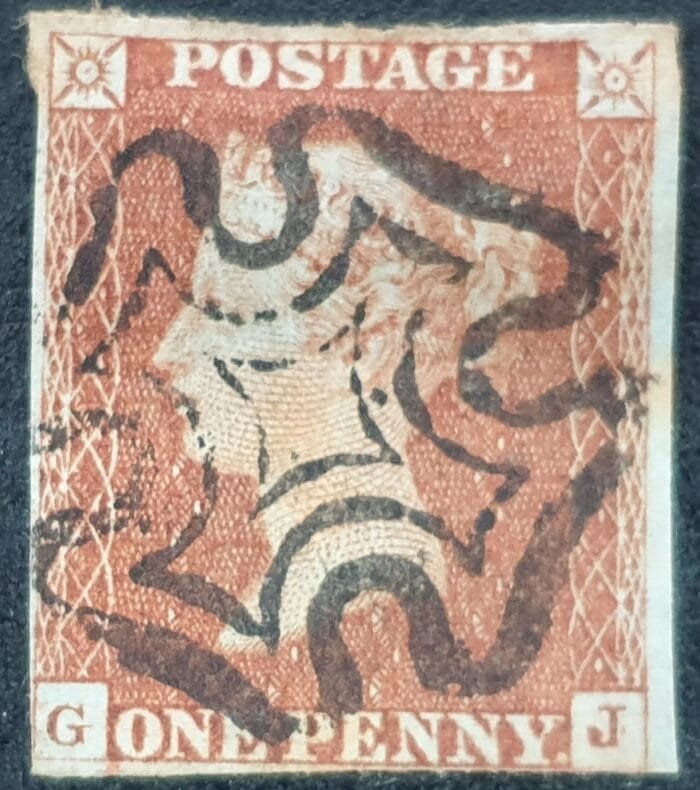 Great Britain Queen Victoria 1d. Red-Brown SG.8 ‘Black’ Maltese Cross G-J used stamp