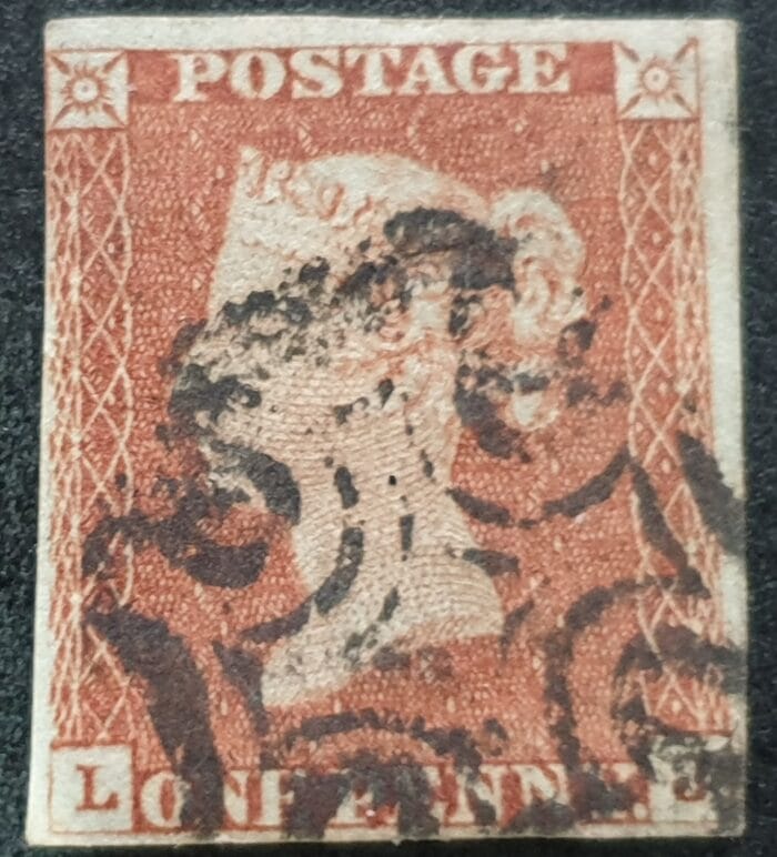 Great Britain Queen Victoria SG8 1d. red-brown Letters L-J Black MX used stamp