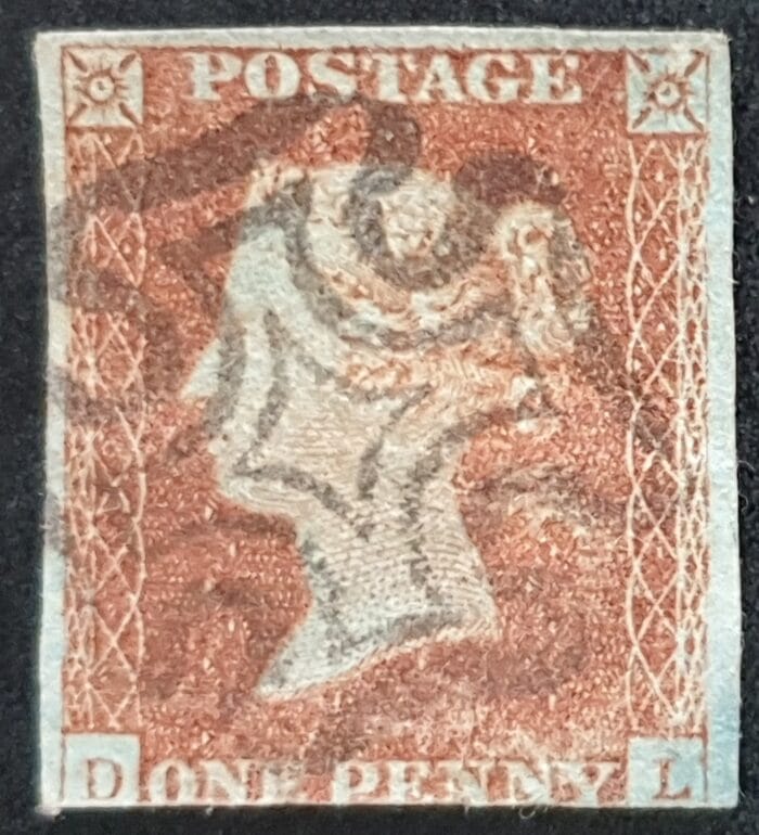 Great Britain Queen Victoria SG8 1d. red-brown Letters D-L Black MX Plate 25 used stamp